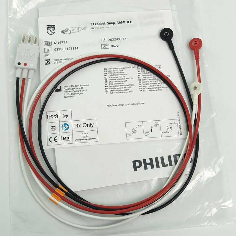 REF M1673A PHILIP Μονιτέρ ασθενούς CBL 3 Leadset Snap AAMI ICU PN 989803145111