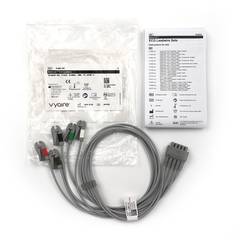 GE Ref:412681-001 Πολυσύνδεσμος ΗΚΓ Leadwire Group Set,5 -Lead,Grabber,AHA 74 CM /29 IN